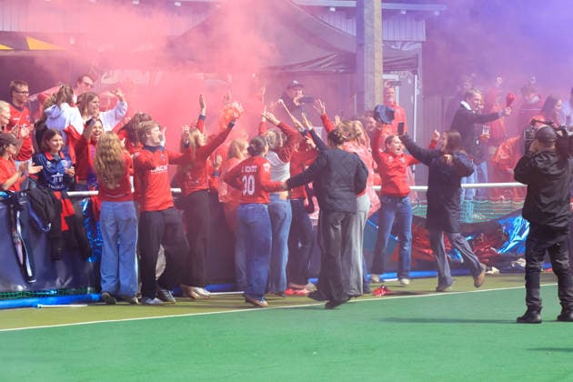 2026 06 14 , Zehlendorfer Wespen vs Berliner Hockey Club, Field Hockey,1 BL , Men, Clubanlage Wespennest cheering fans of BHC after the victory Berlin Berlin Germany