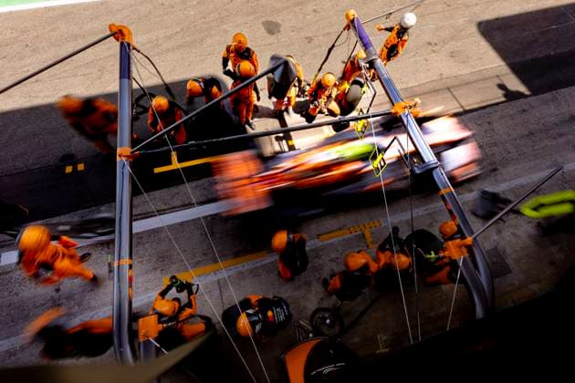 BARCELONA Pit stop for Formula 1 driver Lando Norris of McLaren Mastercard Formula 1 Team during the Formula 1 Spain Catalonia at the Circuit de Barcelona Catalunya on June 14, 2026 in Barcelona, Spain Photo by DeFodi Images
