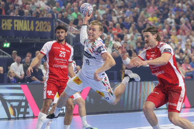 14 06 2026, xtgx, Handball, EHF Champions League match for 3rd place, HBC Aalborg Handbold SC Magdeburg v l Gisli Thorgeir Kristjansson Magdeburg, 10 throws goal, goal scorer, scores goal, scores the goal Koeln