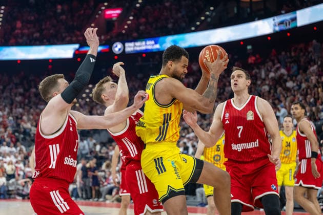 Norris Agbakoko 17 Alba Berlin , Johannes Voigtmann 7 FC Bayern Basketball , FC Bayern Basketball vs Alba Berlin, BBL, Final 2, 14 06 2026 Munich Bavaria Germany Copyright: xkolbert-press UlrichxGamelx