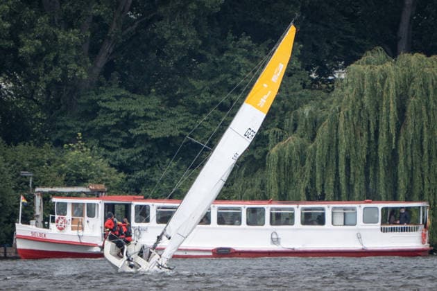 Team Garda Girls on boat 17 in race 62 Helga Cup 2026 sailing regatta on the Hamburg Outer Alster, Hamburg Hamburg Germany Outer Alster