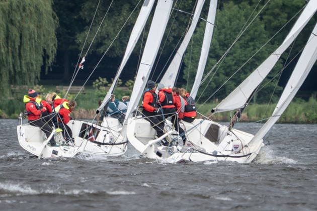 Team Garda Girls on boat 17 in race 62 Helga Cup 2026 sailing regatta on the Hamburg Outer Alster, Hamburg Hamburg Germany Outer Alster
