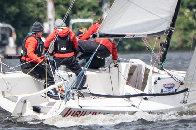 Team Garda Girls on boat 17 in race 62 Helga Cup 2026 sailing regatta on the Hamburg Outer Alster, Hamburg Hamburg Germany Outer Alster