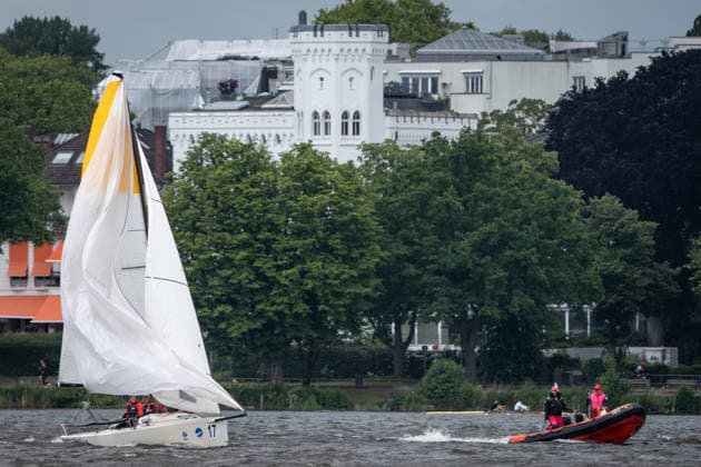 Team Garda Girls on boat 17 in race 62 Helga Cup 2026 sailing regatta on the Hamburg Outer Alster, Hamburg Hamburg Germany Outer Alster