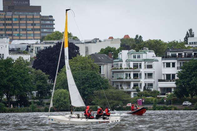 Team Garda Girls on boat 17 in race 62 Helga Cup 2026 sailing regatta on the Hamburg Outer Alster, Hamburg Hamburg Germany Outer Alster