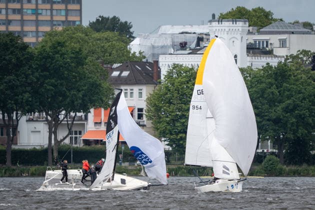 Team Garda Girls on boat 17 in race 62 Helga Cup 2026 sailing regatta on the Hamburg Outer Alster, Hamburg Hamburg Germany Outer Alster