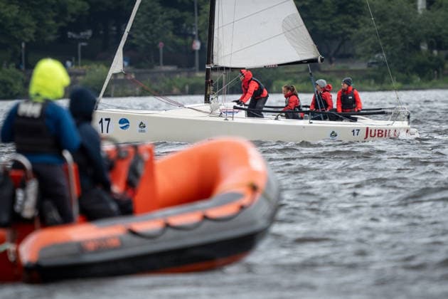Team Garda Girls on boat 17 in race 62 Helga Cup 2026 sailing regatta on the Hamburg Outer Alster, Hamburg Hamburg Germany Outer Alster