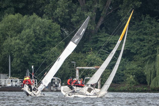 Team Garda Girls on boat 17 in race 62 Helga Cup 2026 sailing regatta on the Hamburg Outer Alster, Hamburg Hamburg Germany Outer Alster
