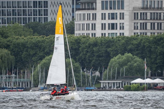Team Garda Girls on boat 17 in race 62 Helga Cup 2026 sailing regatta on the Hamburg Outer Alster, Hamburg Hamburg Germany Outer Alster