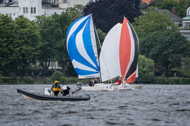 Team Garda Girls on boat 17 in race 62 Helga Cup 2026 sailing regatta on the Hamburg Outer Alster, Hamburg Hamburg Germany Outer Alster