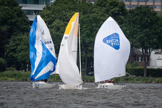 Team Garda Girls on boat 17 in race 62 Helga Cup 2026 sailing regatta on the Hamburg Outer Alster, Hamburg Hamburg Germany Outer Alster