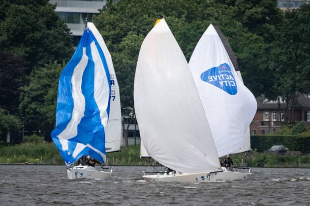 Team Garda Girls on boat 17 in race 62 Helga Cup 2026 sailing regatta on the Hamburg Outer Alster, Hamburg Hamburg Germany Outer Alster