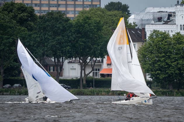 Team Garda Girls on boat 17 in race 62 Helga Cup 2026 sailing regatta on the Hamburg Outer Alster, Hamburg Hamburg Germany Outer Alster