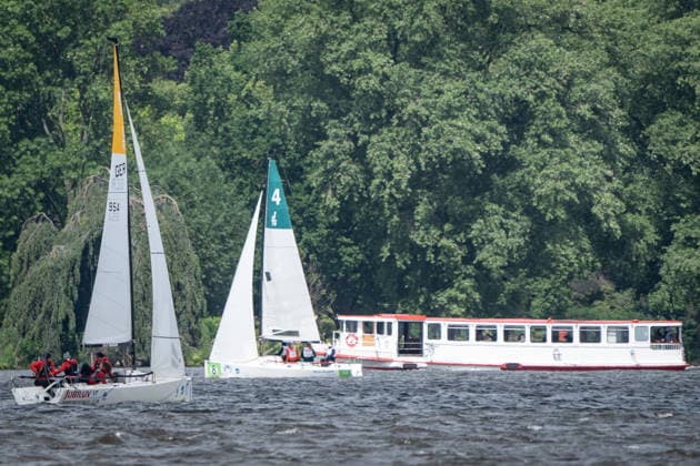 Team Garda Girls on boat 17 in race 62 Helga Cup 2026 sailing regatta on the Hamburg Outer Alster, Hamburg Hamburg Germany Outer Alster