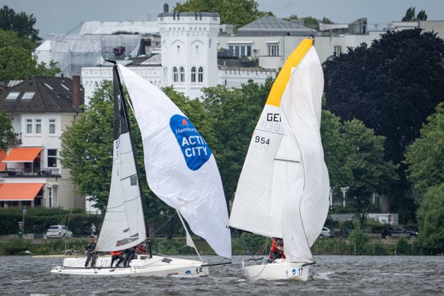 Team Garda Girls on boat 17 in race 62 Helga Cup 2026 sailing regatta on the Hamburg Outer Alster, Hamburg Hamburg Germany Outer Alster