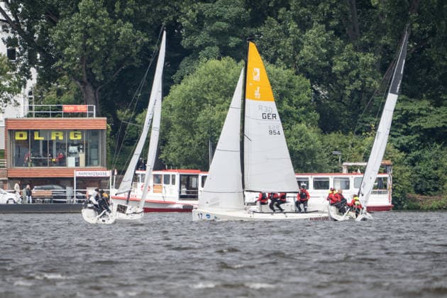 Team Garda Girls on boat 17 in race 62 Helga Cup 2026 sailing regatta on the Hamburg Outer Alster, Hamburg Hamburg Germany Outer Alster