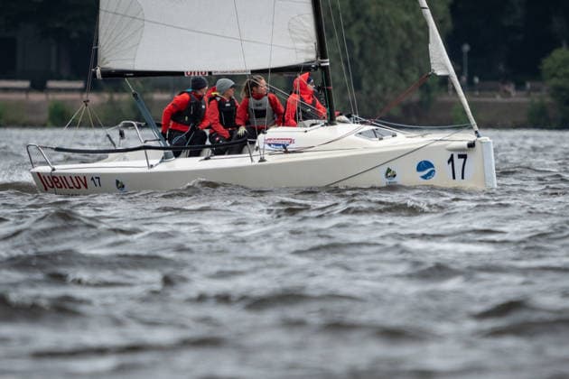 Team Garda Girls on boat 17 in race 62 Helga Cup 2026 sailing regatta on the Hamburg Outer Alster, Hamburg Hamburg Germany Outer Alster