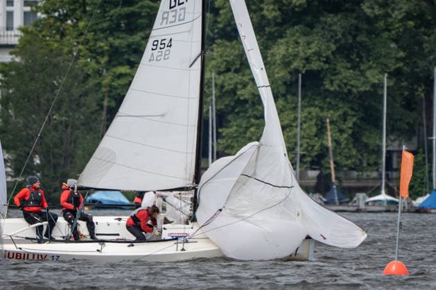 Team Garda Girls on boat 17 in race 62 Helga Cup 2026 sailing regatta on the Hamburg Outer Alster, Hamburg Hamburg Germany Outer Alster