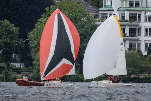 Team Garda Girls on boat 17 in race 62 Helga Cup 2026 sailing regatta on the Hamburg Outer Alster, Hamburg Hamburg Germany Outer Alster