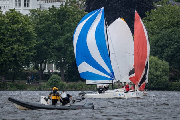 Team Garda Girls on boat 17 in race 62 Helga Cup 2026 sailing regatta on the Hamburg Outer Alster, Hamburg Hamburg Germany Outer Alster