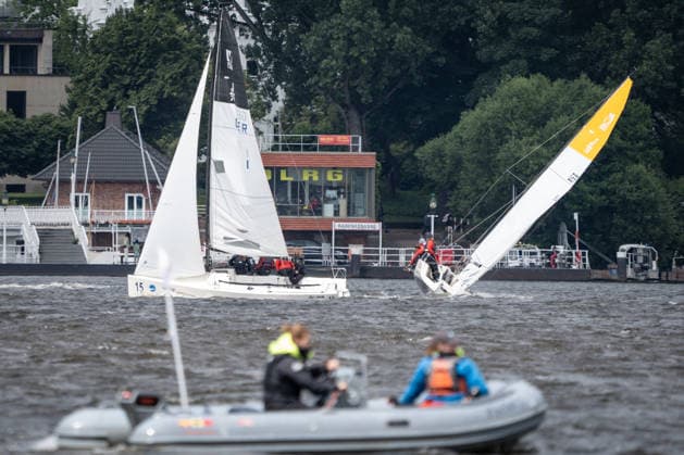 Team Garda Girls on boat 17 in race 62 Helga Cup 2026 sailing regatta on the Hamburg Outer Alster, Hamburg Hamburg Germany Outer Alster