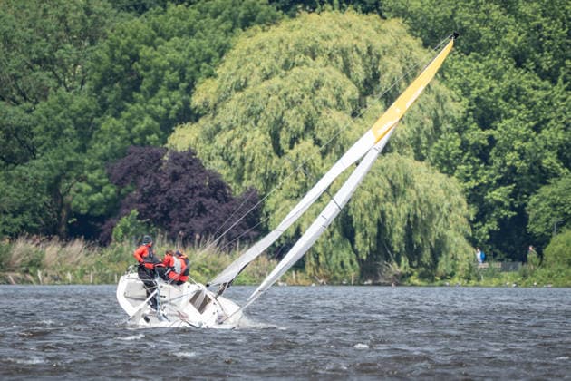 Team Garda Girls on boat 17 in race 62 Helga Cup 2026 sailing regatta on the Hamburg Outer Alster, Hamburg Hamburg Germany Outer Alster