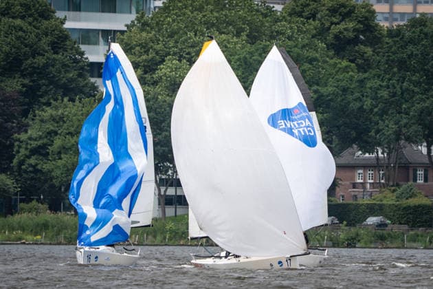 Team Garda Girls on boat 17 in race 62 Helga Cup 2026 sailing regatta on the Hamburg Outer Alster, Hamburg Hamburg Germany Outer Alster