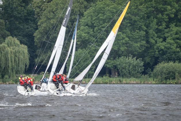 Team Garda Girls on boat 17 in race 62 Helga Cup 2026 sailing regatta on the Hamburg Outer Alster, Hamburg Hamburg Germany Outer Alster