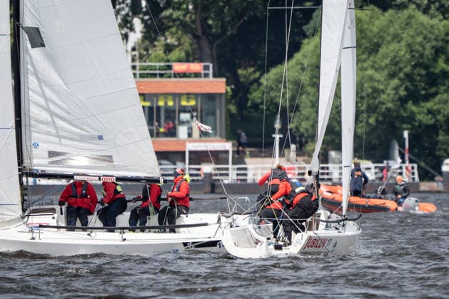 Team Garda Girls on boat 17 in race 62 Helga Cup 2026 sailing regatta on the Hamburg Outer Alster, Hamburg Hamburg Germany Outer Alster
