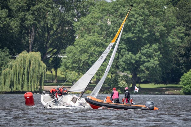 Team Garda Girls on boat 17 in race 62 Helga Cup 2026 sailing regatta on the Hamburg Outer Alster, Hamburg Hamburg Germany Outer Alster