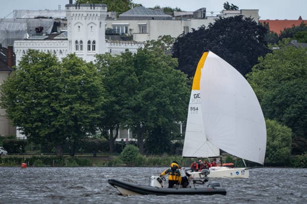 Team Garda Girls on boat 17 in race 62 Helga Cup 2026 sailing regatta on the Hamburg Outer Alster, Hamburg Hamburg Germany Outer Alster
