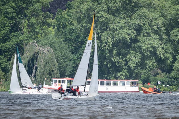 Team Garda Girls on boat 17 in race 62 Helga Cup 2026 sailing regatta on the Hamburg Outer Alster, Hamburg Hamburg Germany Outer Alster