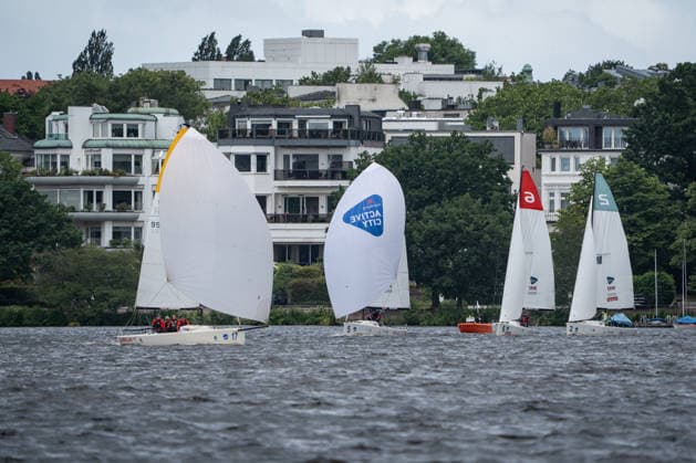 Team Garda Girls on boat 17 in race 62 Helga Cup 2026 sailing regatta on the Hamburg Outer Alster, Hamburg Hamburg Germany Outer Alster
