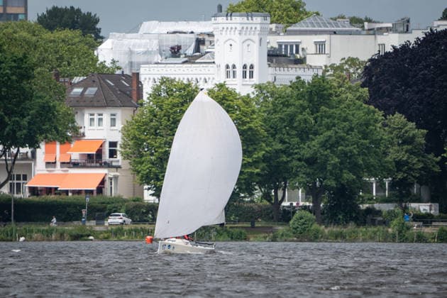 Team Garda Girls on boat 17 in race 62 Helga Cup 2026 sailing regatta on the Hamburg Outer Alster, Hamburg Hamburg Germany Outer Alster