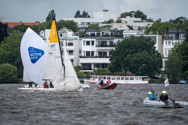Team Garda Girls on boat 17 in race 62 Helga Cup 2026 sailing regatta on the Hamburg Outer Alster, Hamburg Hamburg Germany Outer Alster
