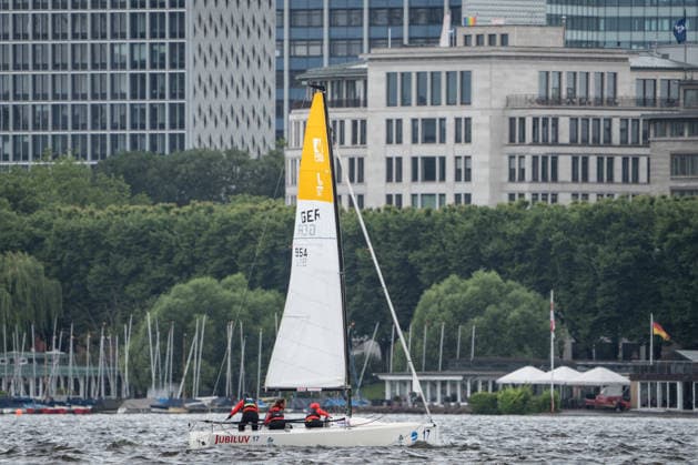 Team Garda Girls on boat 17 in race 62 Helga Cup 2026 sailing regatta on the Hamburg Outer Alster, Hamburg Hamburg Germany Outer Alster