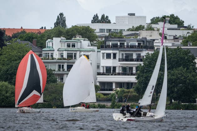 Team Garda Girls on boat 17 in race 62 Helga Cup 2026 sailing regatta on the Hamburg Outer Alster, Hamburg Hamburg Germany Outer Alster