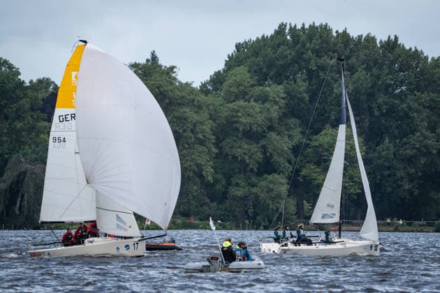 Team Garda Girls on boat 17 in race 62 Helga Cup 2026 sailing regatta on the Hamburg Outer Alster, Hamburg Hamburg Germany Outer Alster