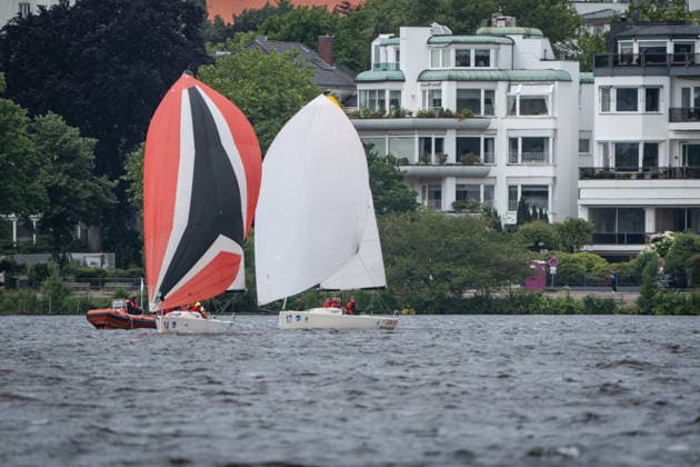 Team Garda Girls on boat 17 in race 62 Helga Cup 2026 sailing regatta on the Hamburg Outer Alster, Hamburg Hamburg Germany Outer Alster