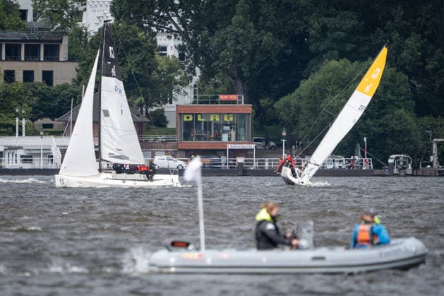Team Garda Girls on boat 17 in race 62 Helga Cup 2026 sailing regatta on the Hamburg Outer Alster, Hamburg Hamburg Germany Outer Alster