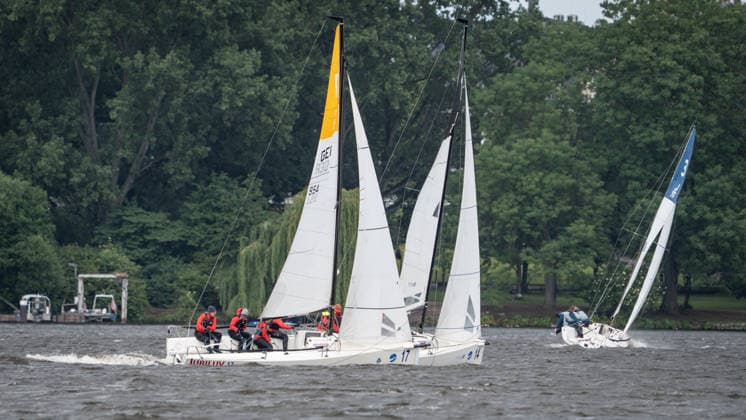 Team Garda Girls on boat 17 in race 62 Helga Cup 2026 sailing regatta on the Hamburg Outer Alster, Hamburg Hamburg Germany Outer Alster