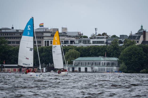 Team Garda Girls on boat 17 in race 62 Helga Cup 2026 sailing regatta on the Hamburg Outer Alster, Hamburg Hamburg Germany Outer Alster