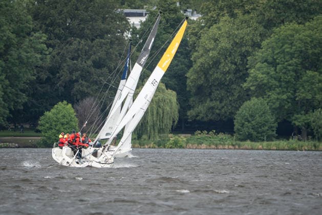 Team Garda Girls on boat 17 in race 62 Helga Cup 2026 sailing regatta on the Hamburg Outer Alster, Hamburg Hamburg Germany Outer Alster