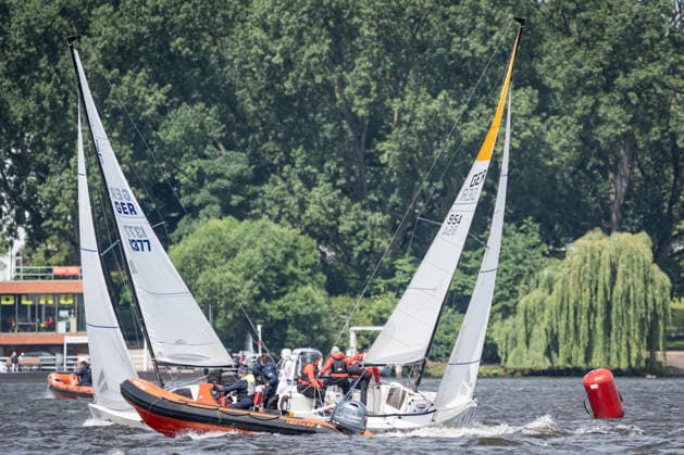 Team Garda Girls on boat 17 in race 62 Helga Cup 2026 sailing regatta on the Hamburg Outer Alster, Hamburg Hamburg Germany Outer Alster