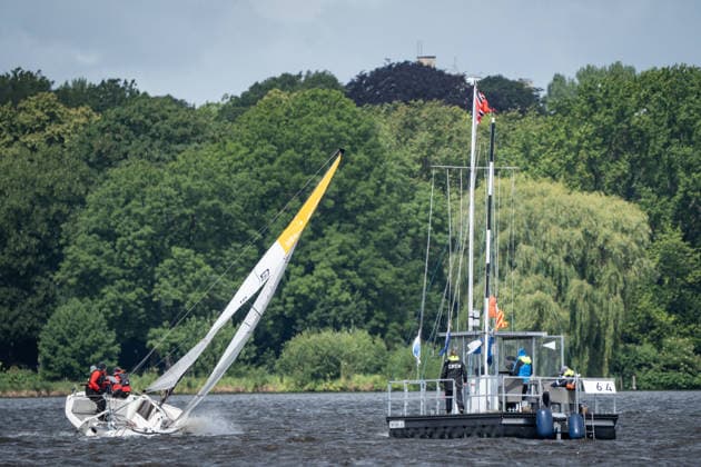 Team Garda Girls on boat 17 in race 62 Helga Cup 2026 sailing regatta on the Hamburg Outer Alster, Hamburg Hamburg Germany Outer Alster