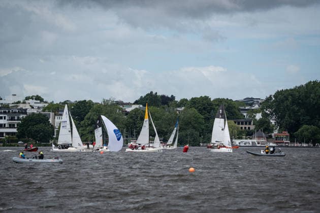 Team Garda Girls on boat 17 in race 62 Helga Cup 2026 sailing regatta on the Hamburg Outer Alster, Hamburg Hamburg Germany Outer Alster