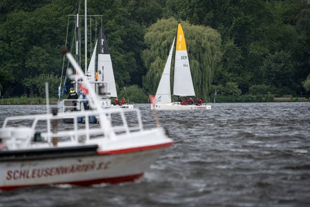 Team Garda Girls on boat 17 in race 62 Helga Cup 2026 sailing regatta on the Hamburg Outer Alster, Hamburg Hamburg Germany Outer Alster