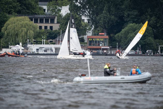 Team Garda Girls on boat 17 in race 62 Helga Cup 2026 sailing regatta on the Hamburg Outer Alster, Hamburg Hamburg Germany Outer Alster