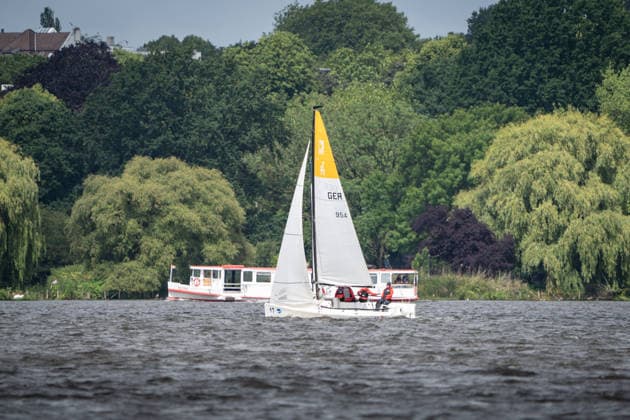 Team Garda Girls on boat 17 in race 62 Helga Cup 2026 sailing regatta on the Hamburg Outer Alster, Hamburg Hamburg Germany Outer Alster