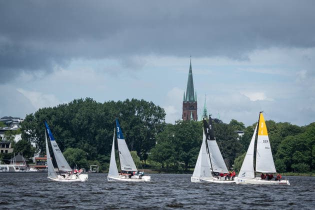 Team Garda Girls on boat 17 in race 62 Helga Cup 2026 sailing regatta on the Hamburg Outer Alster, Hamburg Hamburg Germany Outer Alster